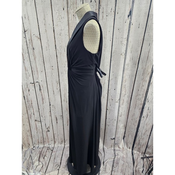 Adrianna Papell Black Tuxedo Collar Twist Front Gown Evening Cocktail Dress 12 - Picture 7 of 9